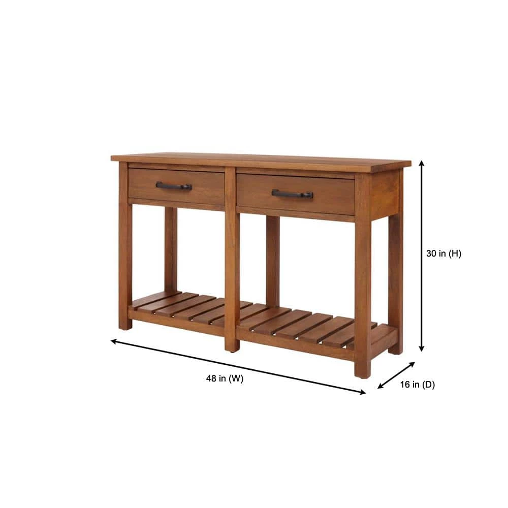 Danforth 48 in. Antique Patina Standard Rectangle Wood Console Table with Drawers by Home Decorators Collection - Image 2