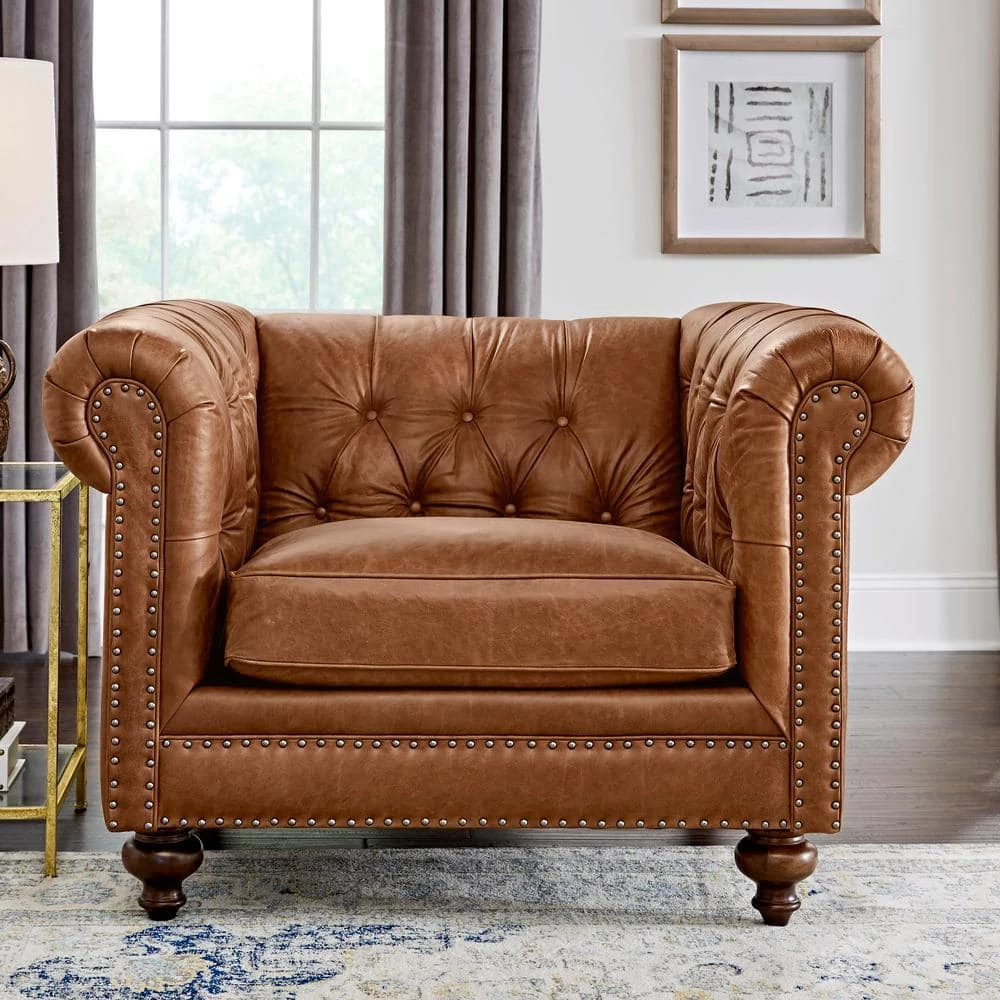 Blakely Arena Vintage Brown Leather Chesterfield Chair by Home Decorators Collection - Image 3