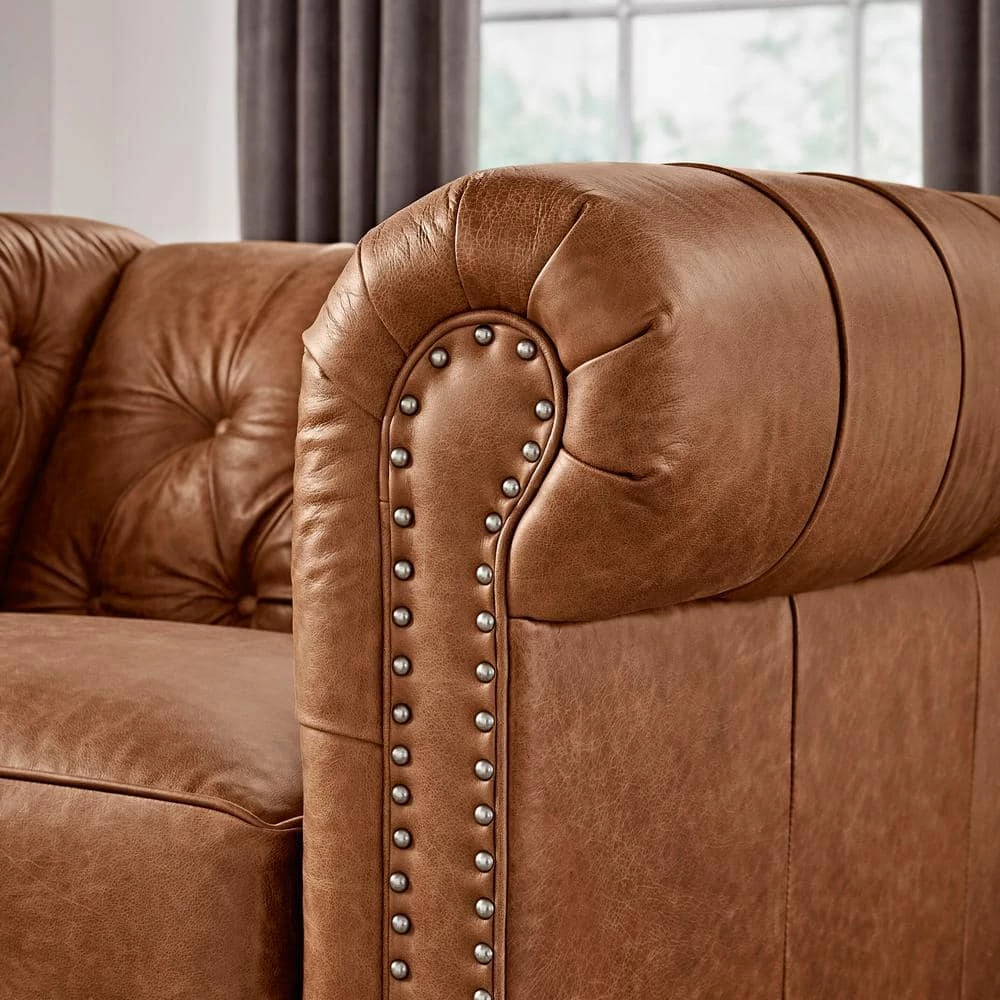 Blakely Arena Vintage Brown Leather Chesterfield Chair by Home Decorators Collection - Image 4