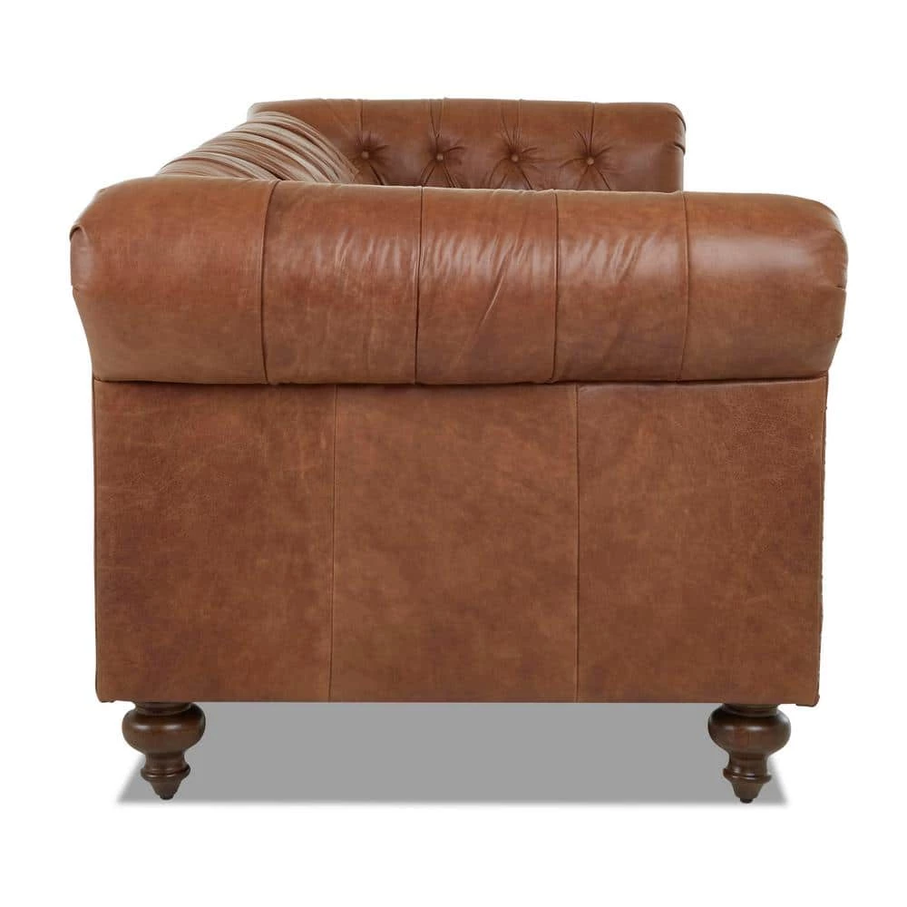 Blakely 95 in. Arena Vintage Brown Leather 3 - Seater Chesterfield Sofa with Removable Cushions by Home Decorators Collection - Image 10