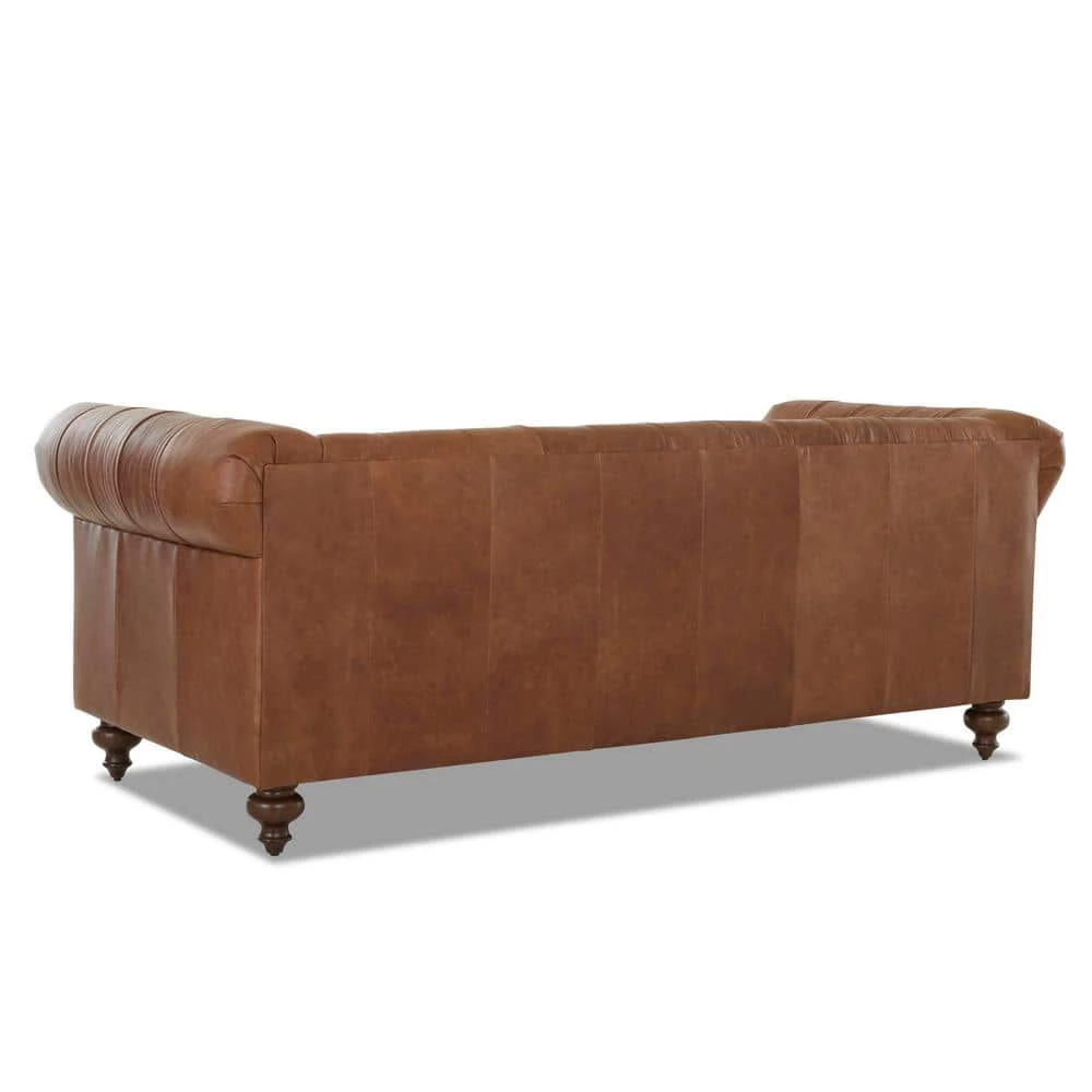 Blakely 95 in. Arena Vintage Brown Leather 3 - Seater Chesterfield Sofa with Removable Cushions by Home Decorators Collection - Image 9
