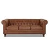 Blakely 95 in. Arena Vintage Brown Leather 3 - Seater Chesterfield Sofa with Removable Cushions by Home Decorators Collection