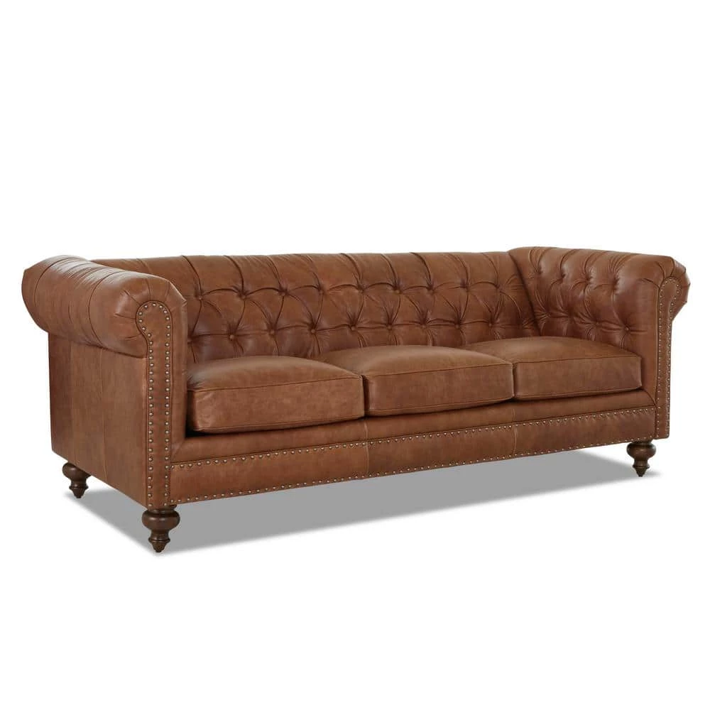 Blakely 95 in. Arena Vintage Brown Leather 3 - Seater Chesterfield Sofa with Removable Cushions by Home Decorators Collection - Image 8