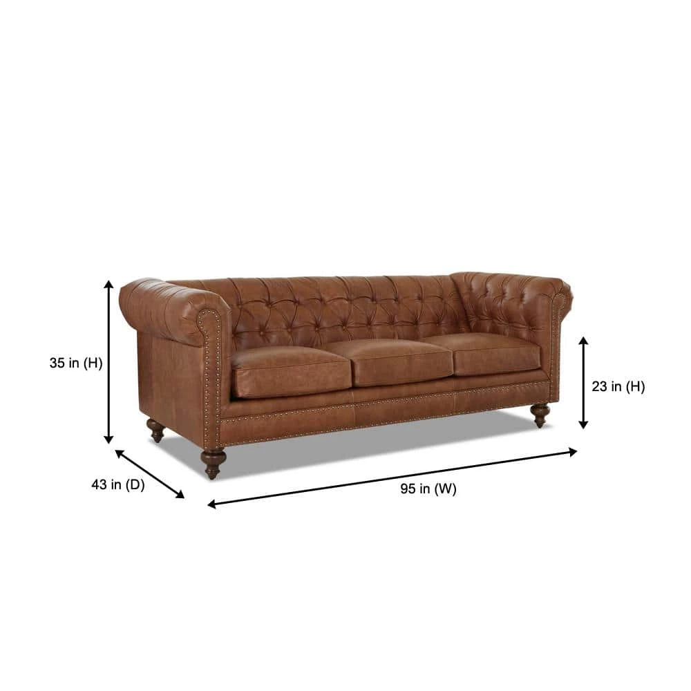 Blakely 95 in. Arena Vintage Brown Leather 3 - Seater Chesterfield Sofa with Removable Cushions by Home Decorators Collection - Image 2