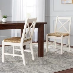 Dorsey Ivory Wood Dining Chair with Cross Back and Rush Seat (Set of 2) (17.72 in. W x 35.43 in. H) by Home Decorators Collection