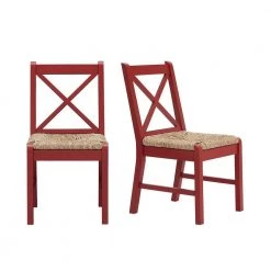 Dorsey Mason Red Wood Dining Chair with Cross Back and Rush Seat (Set of 2) (17.72 in. W x 35.43 in. H) by Home Decorators Collection