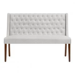 Classic Upholstered Dining Accent Bench with Button Tufted Back and Walnut Accents (53" W) by Home Decorators Collection