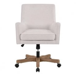 Cosgrove Biscuit Beige Upholstered Office Chair with Arms and Adjustable Wood Base by Home Decorators Collection