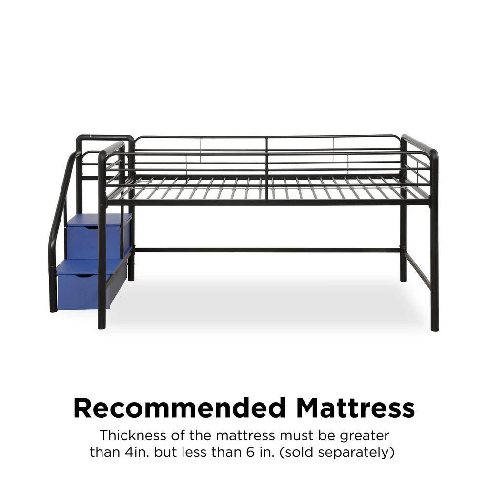 Andy Junior Twin Black/Blue Loft bed with Storage Steps by DHP - Image 7
