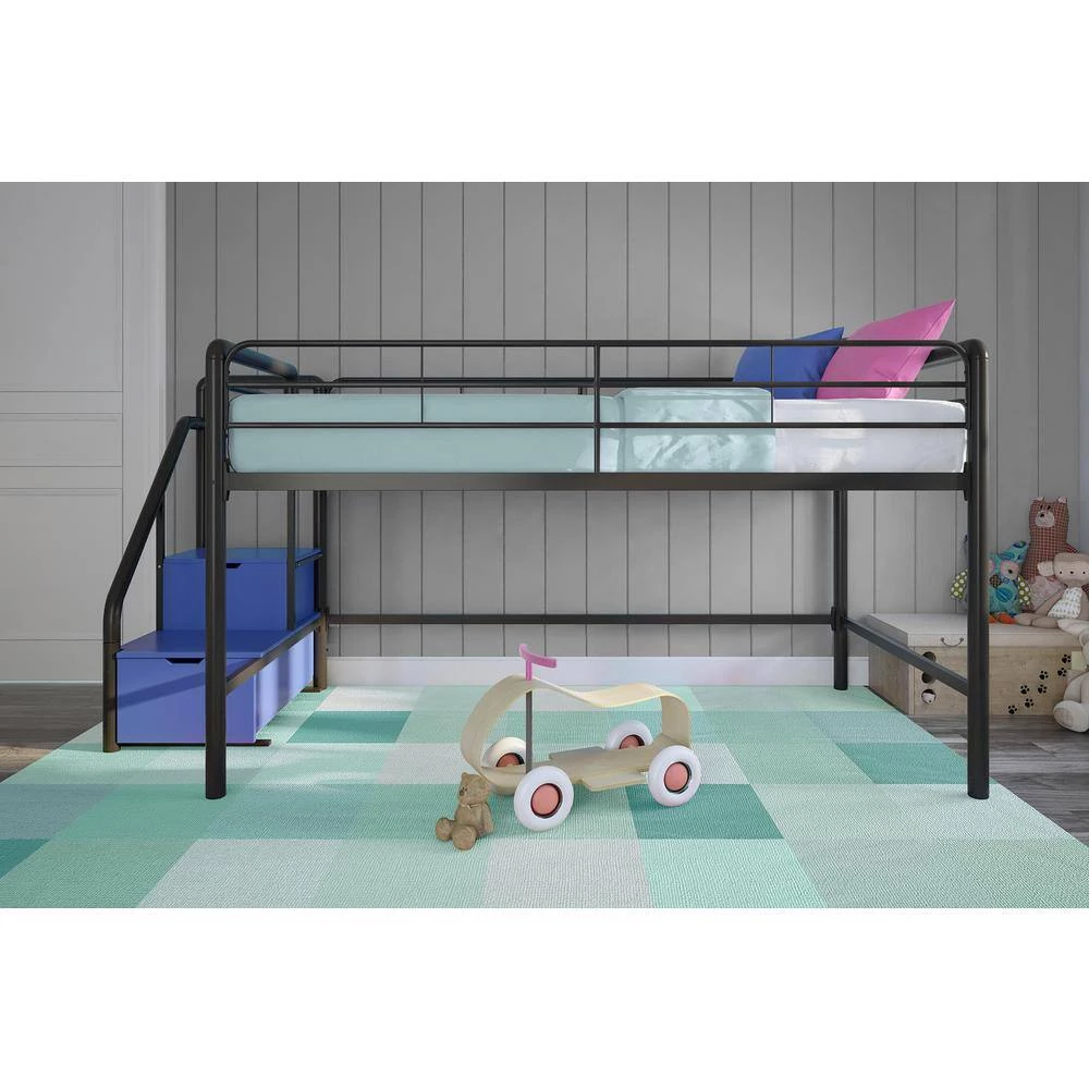 Andy Junior Twin Black/Blue Loft bed with Storage Steps by DHP - Image 11
