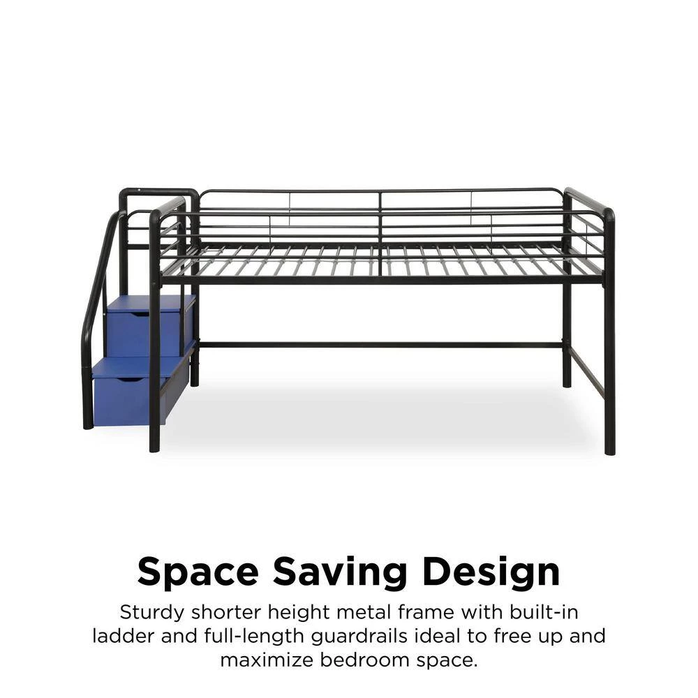 Andy Junior Twin Black/Blue Loft bed with Storage Steps by DHP - Image 8