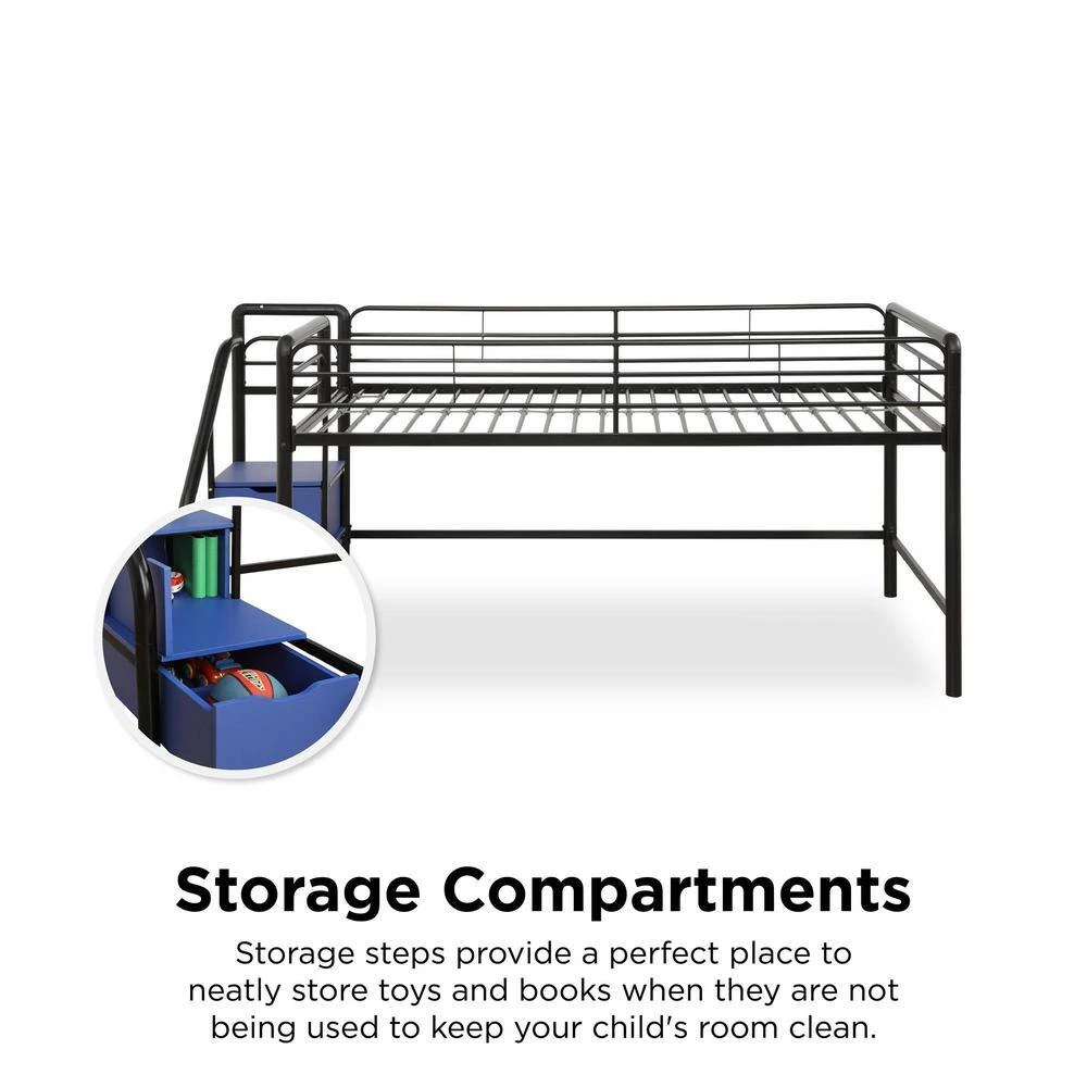 Andy Junior Twin Black/Blue Loft bed with Storage Steps by DHP - Image 6