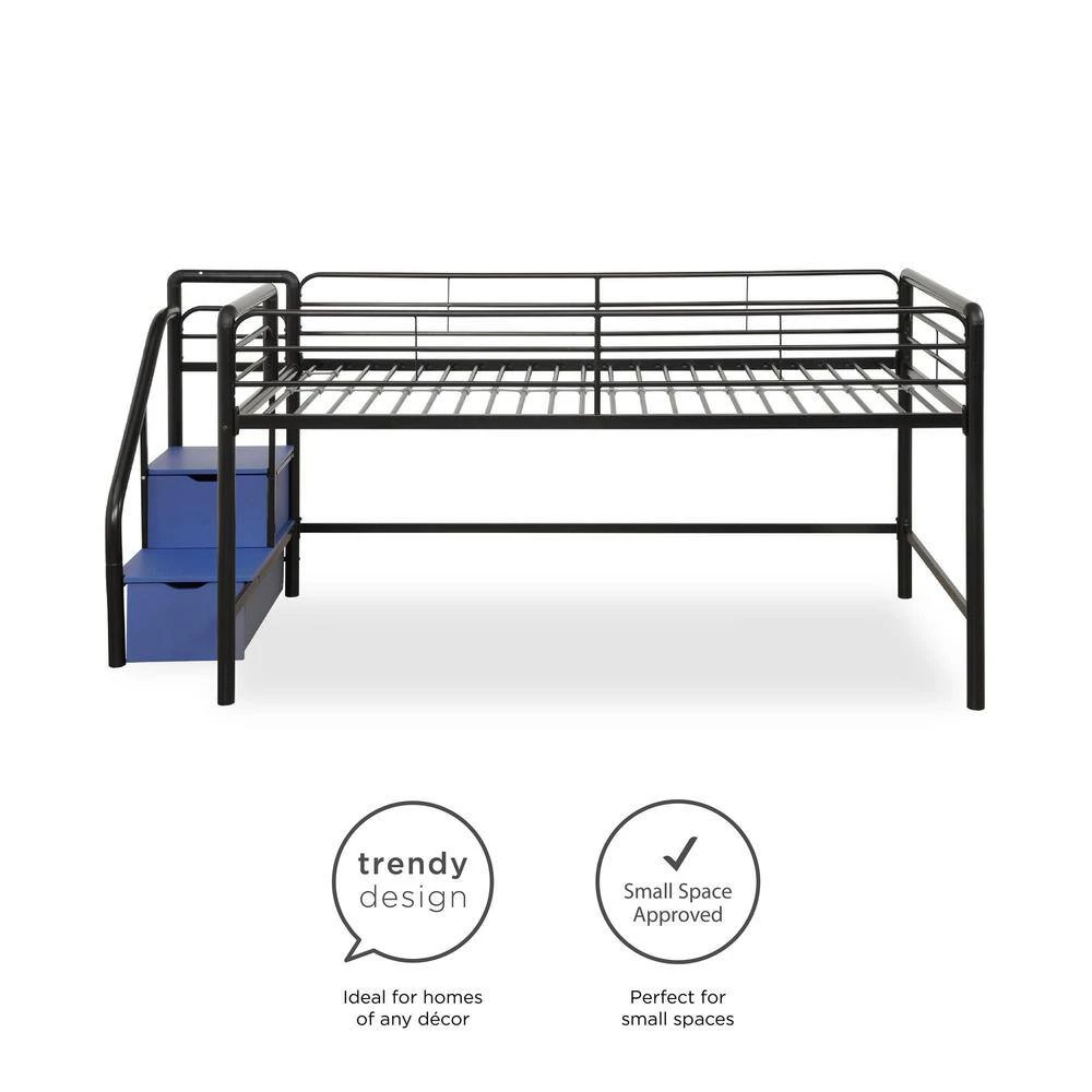 Andy Junior Twin Black/Blue Loft bed with Storage Steps by DHP - Image 4