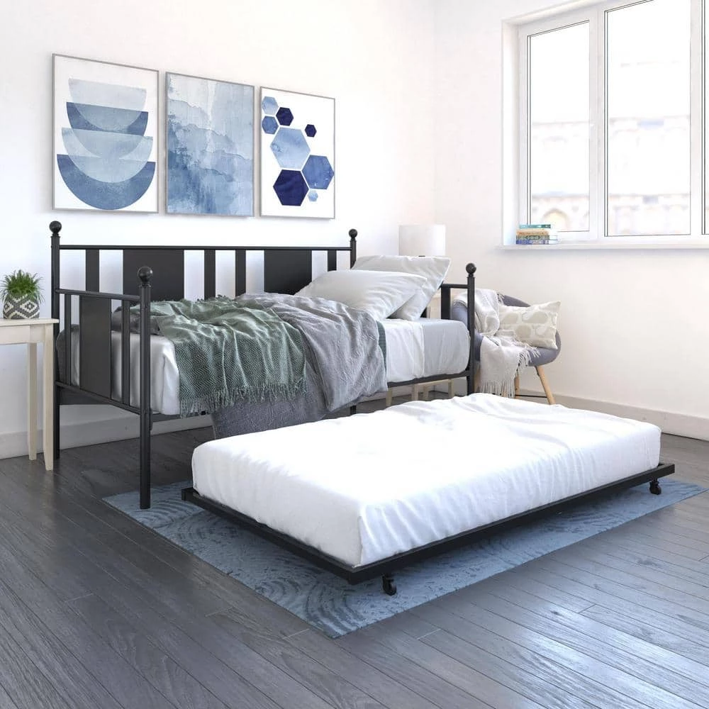 Lila Black Metal Twin Daybed with Trundle by DHP - Image 3