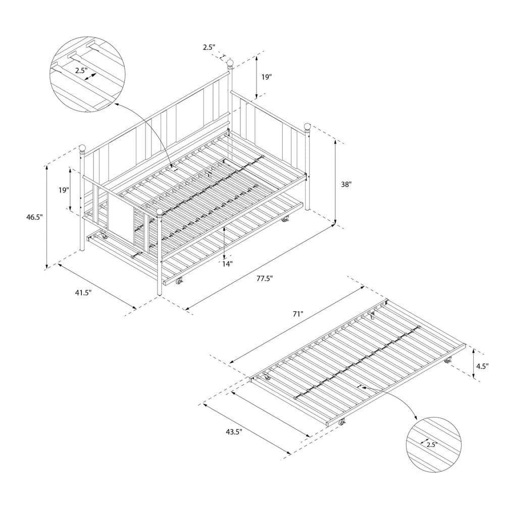 Lila Black Metal Twin Daybed with Trundle by DHP - Image 11