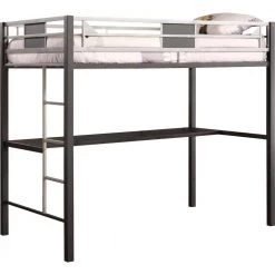 Black Screen Twin Metal Loft Bed with Silver Accents by DHP