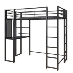 Alana Black Metal Twin Loft Bed with Desk by DHP