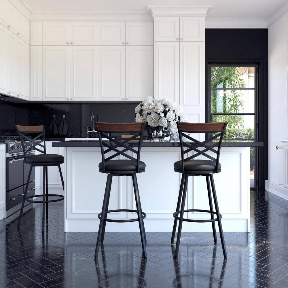 Joss Black Upholstered Faux Leather Seat Adjustable Swivel Barstool (Set of 3) by DHP - Image 13