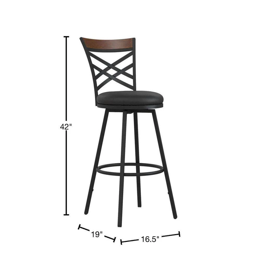 Joss Black Upholstered Faux Leather Seat Adjustable Swivel Barstool (Set of 3) by DHP - Image 3