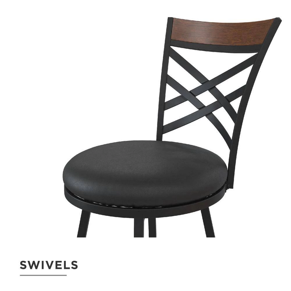 Joss Black Upholstered Faux Leather Seat Adjustable Swivel Barstool (Set of 3) by DHP - Image 10