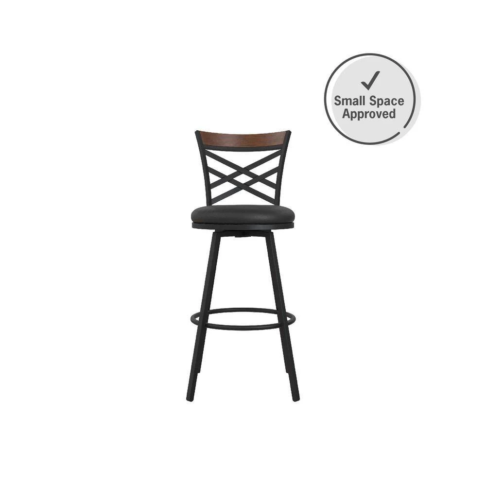 Joss Black Upholstered Faux Leather Seat Adjustable Swivel Barstool (Set of 3) by DHP - Image 8