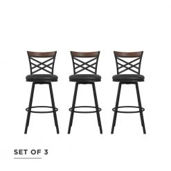 Joss Black Upholstered Faux Leather Seat Adjustable Swivel Barstool (Set of 3) by DHP