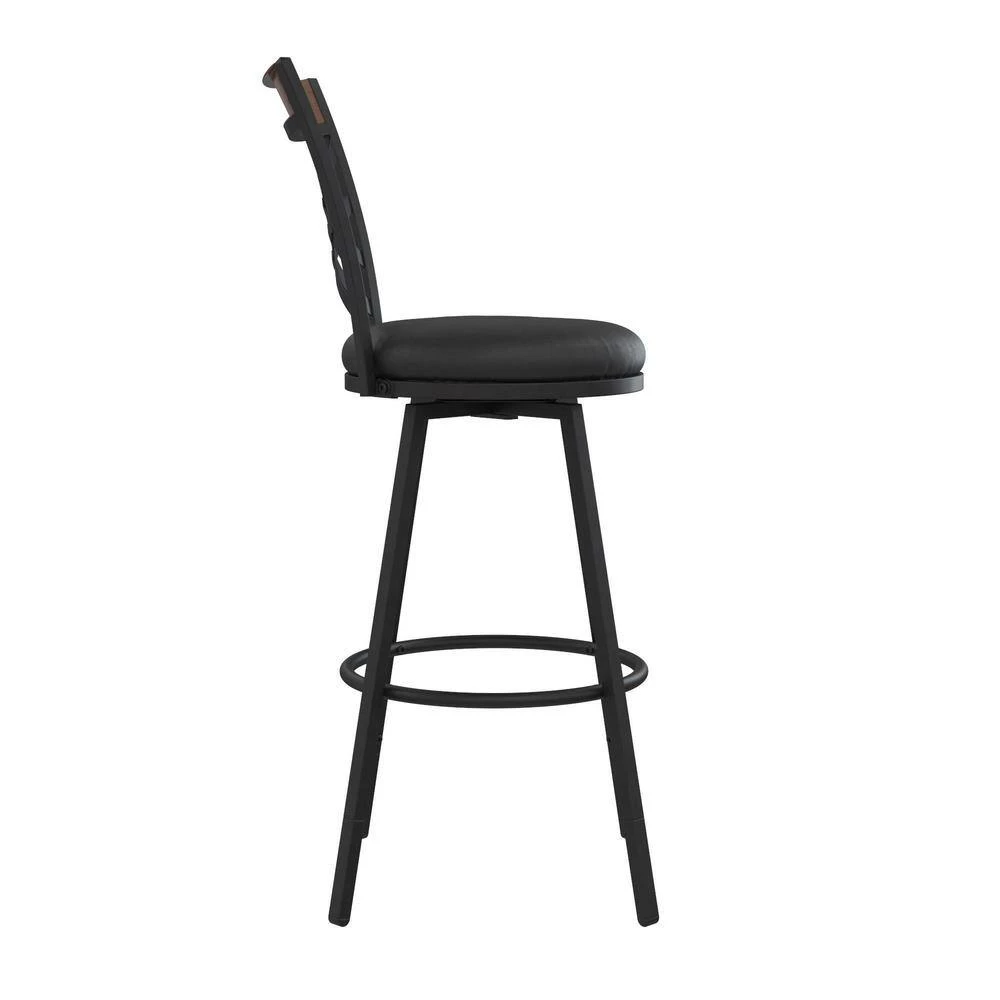 Joss Black Upholstered Faux Leather Seat Adjustable Swivel Barstool (Set of 3) by DHP - Image 6