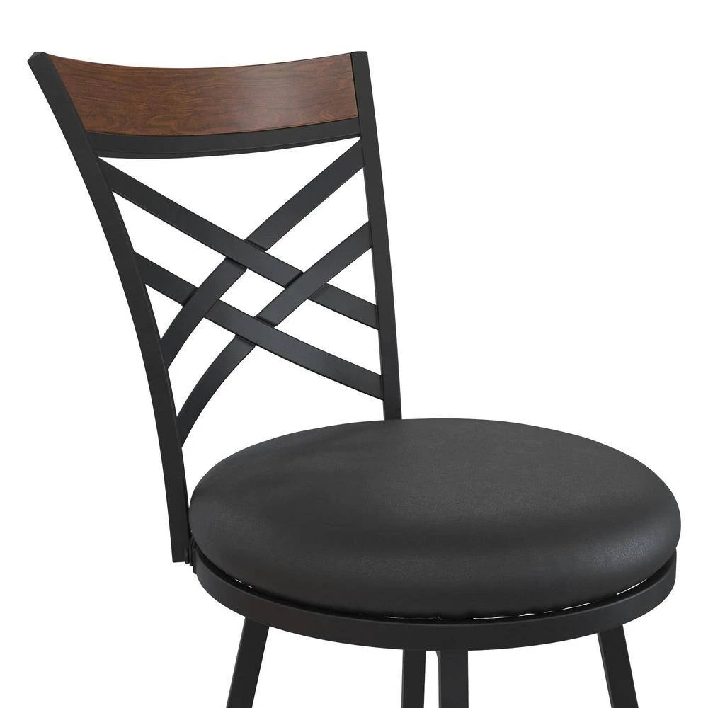 Joss Black Upholstered Faux Leather Seat Adjustable Swivel Barstool (Set of 3) by DHP - Image 4