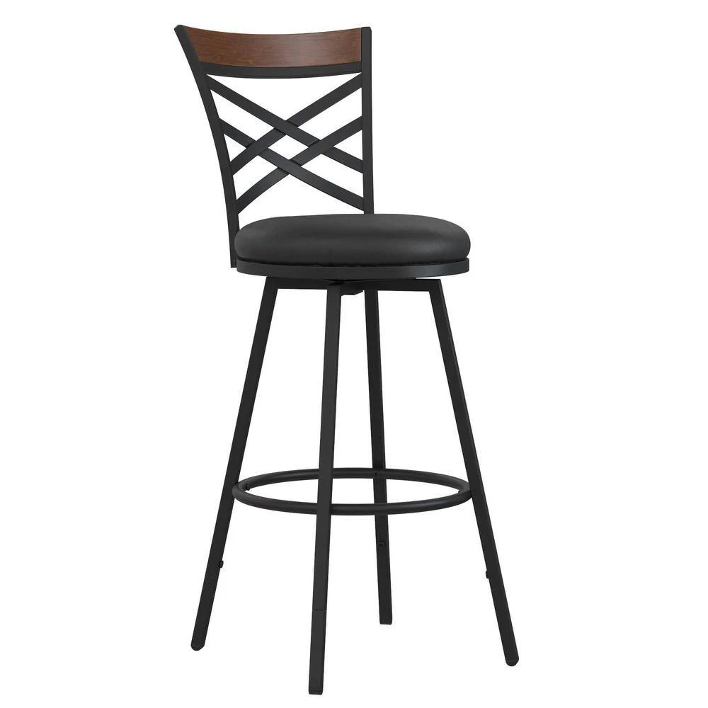 Joss Black Upholstered Faux Leather Seat Adjustable Swivel Barstool (Set of 3) by DHP - Image 7