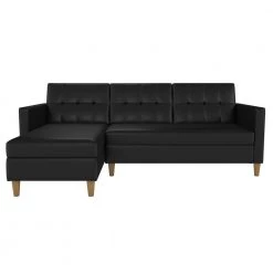 Hanna 1-Piece Black Faux Leather 3-Seater Reversible L-Shaped Futon Sectionals with Storage by DHP