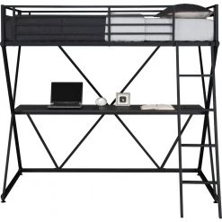 Cora Black Twin Loft Bed with Desk by DHP