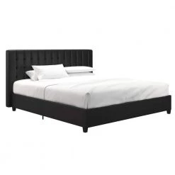 Eva Black Faux Leather Upholstered King Bed by DHP