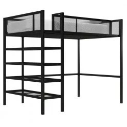 Tessa Black Metal Twin Storage Loft Bed with Bookcase by DHP