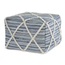 Blue Cross Woven Square Floor Pouf Ottoman (20 in.) by Home Decorators Collection