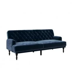 Alya Blue Velvet Upholstered Futon by DHP