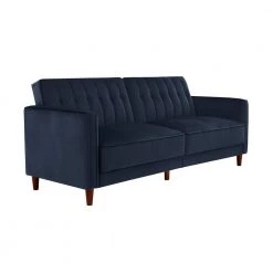 Iris Blue Velvet Tufted Futon by DHP