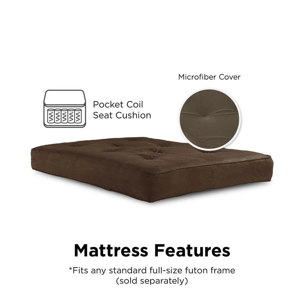 Classic 8 in. Independently Encased Coil Futon Full Size Mattress Brown with CertiPUR-US Certified Foam by DHP - Image 7