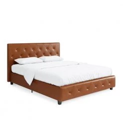 Dean 64.5 in. W Camel Faux Leather Upholstered Queen Bed by DHP