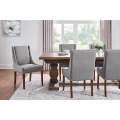 Leaham Charcoal Upholstered Dining Chairs with Walnut Accents (Set of 2) by Home Decorators Collection