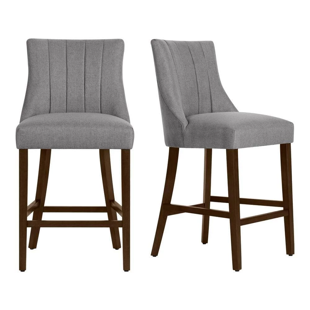 Scotsfield Channel Tufted Upholstered Bar Stools in Charcoal (Set of 2) by Home Decorators Collection - Image 7