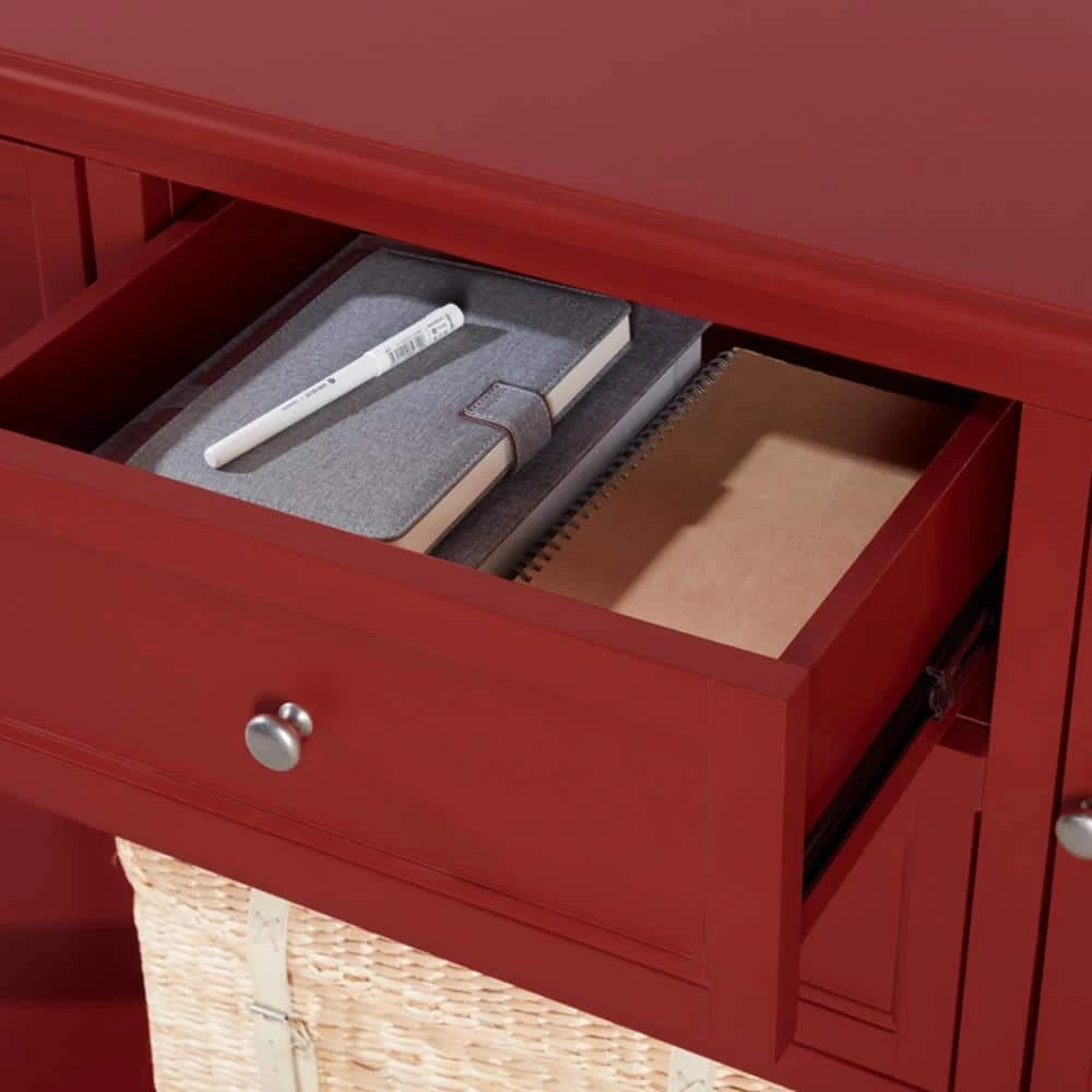 Burton 56 in. Red Standard Rectangle Wood Console Table with Drawers by Home Decorators Collection - Image 4