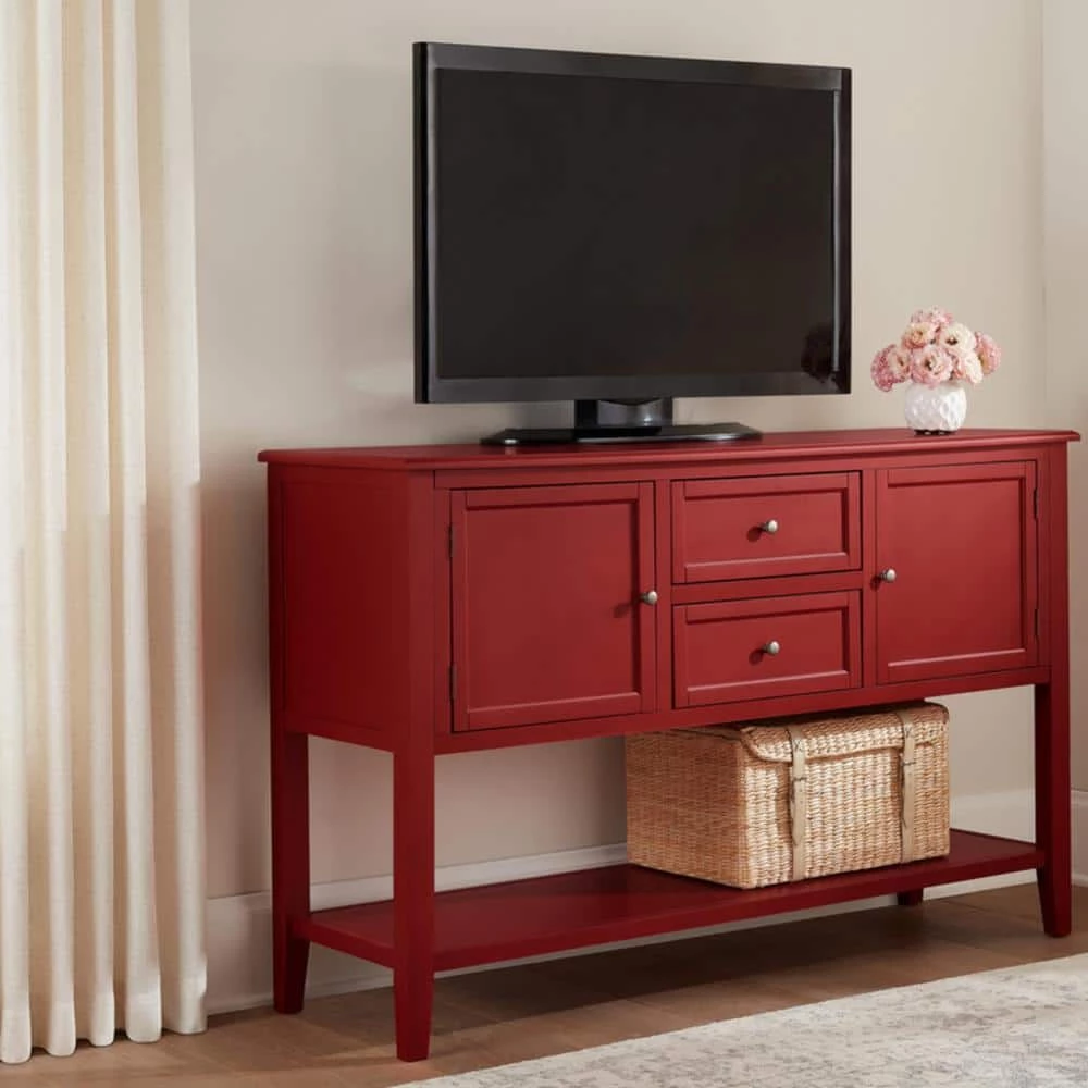 Burton 56 in. Red Standard Rectangle Wood Console Table with Drawers by Home Decorators Collection - Image 6