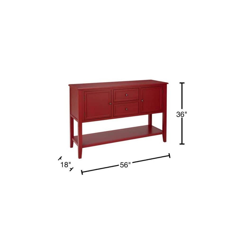 Burton 56 in. Red Standard Rectangle Wood Console Table with Drawers by Home Decorators Collection - Image 3