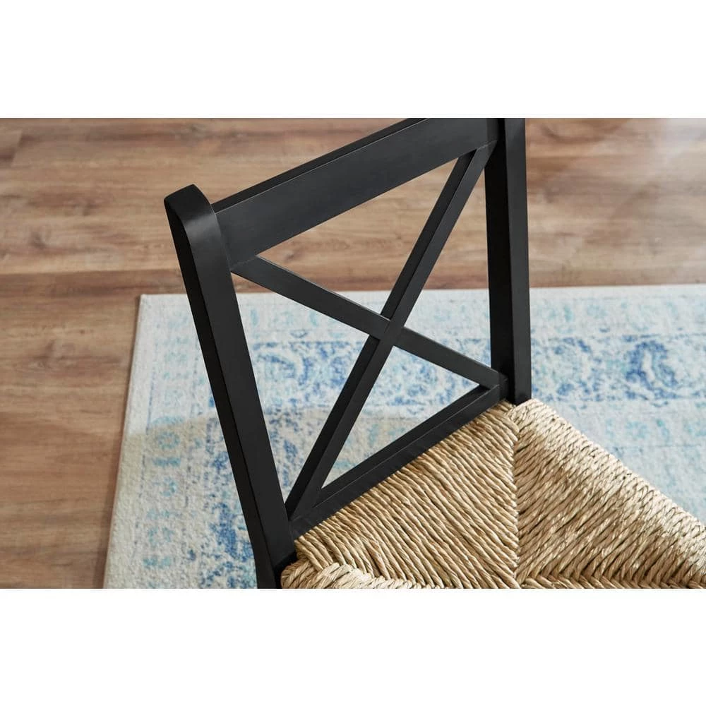 Dorsey Black Wood Dining Chair with Cross Back and Rush Seat (Set of 2) (17.72 in. W x 35.43 in. H) by Home Decorators Collection - Image 3