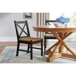 Dorsey Black Wood Dining Chair with Cross Back and Rush Seat (Set of 2) (17.72 in. W x 35.43 in. H) by Home Decorators Collection