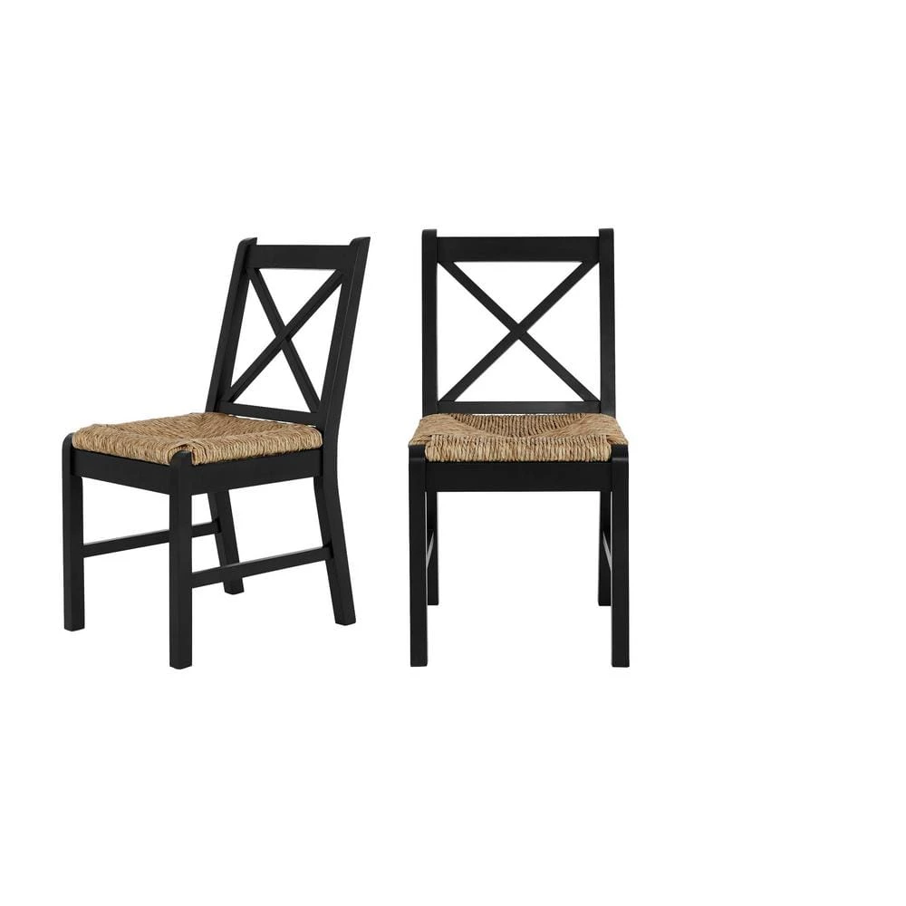 Dorsey Black Wood Dining Chair with Cross Back and Rush Seat (Set of 2) (17.72 in. W x 35.43 in. H) by Home Decorators Collection - Image 7
