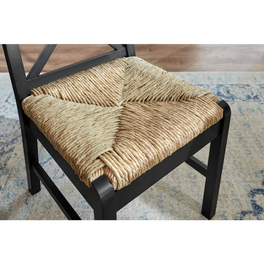 Dorsey Black Wood Dining Chair with Cross Back and Rush Seat (Set of 2) (17.72 in. W x 35.43 in. H) by Home Decorators Collection - Image 4