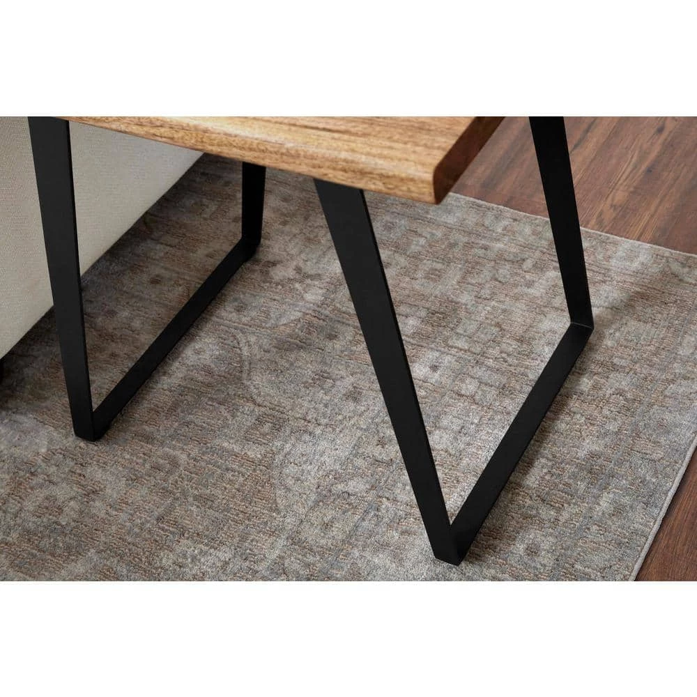 Cosbyrne Rectangular Dark Natural Finish Wood End Table with Metal Base (22 in. W x 22.5 in. H) by Home Decorators Collection - Image 5