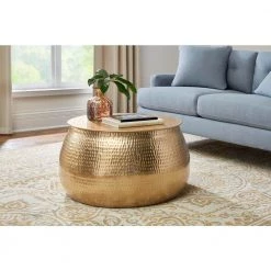 Calluna 31 in. Gold Medium Round Metal Coffee Table with Lift Top by Home Decorators Collection