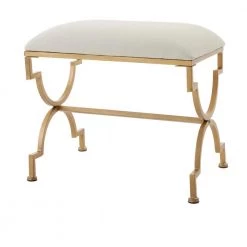 Ivory Upholstered Metal Vanity Stool with Gold Base (23.50 in W. X 21.25 in H.) by Home Decorators Collection